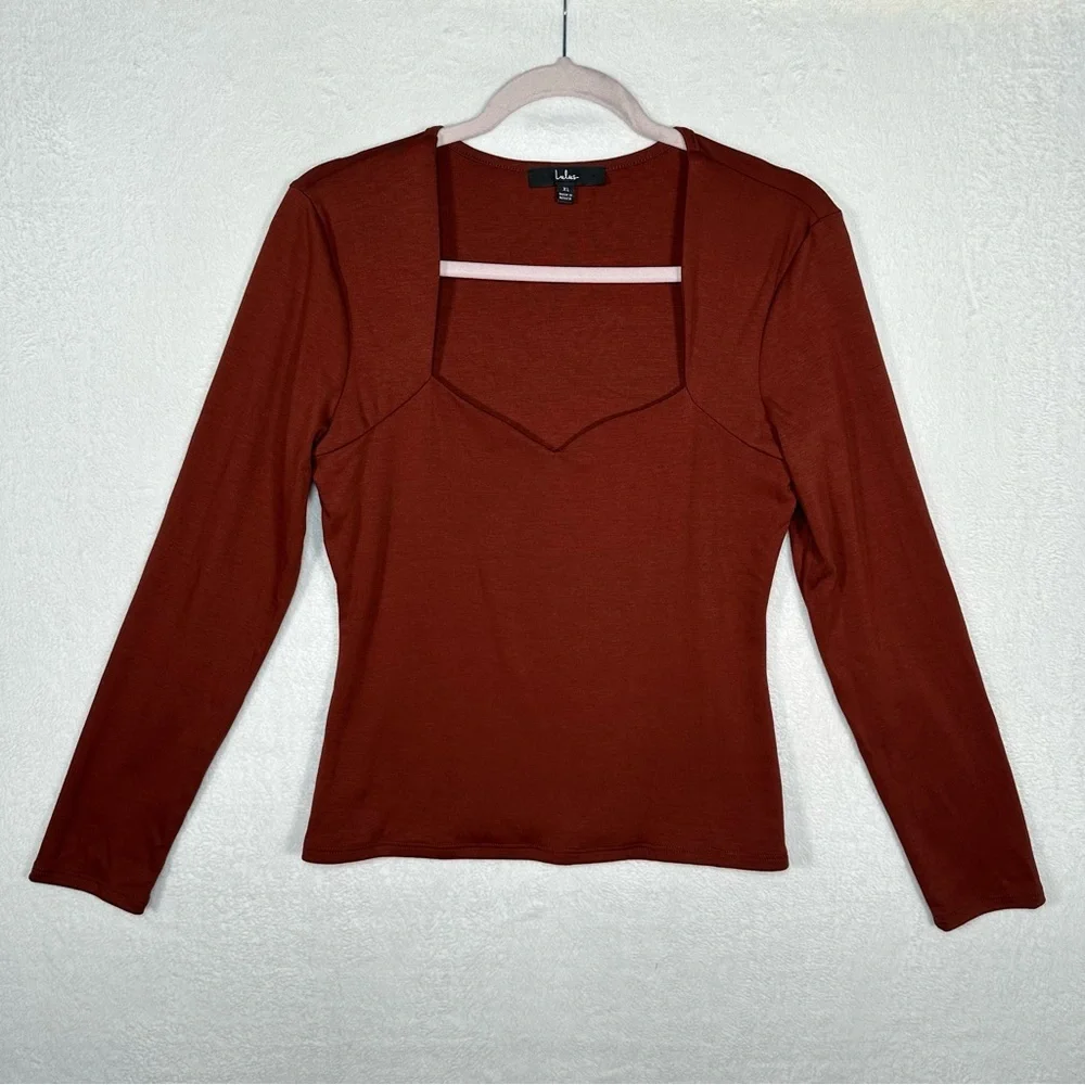 Lulu's Rust Square-Neck Long Sleeve Top size XL - Picture 1 of 8